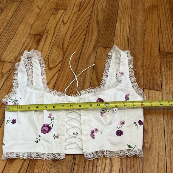 For Love and Lemons Violet Crop Bustier‎ Corset White Floral Top Size Small - Picture 9 of 9